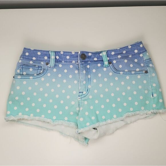 Victoria's Secret 2 Boyfriend Shorts Low Rise Blue Ombre Polka Dot Frayed Hem - Picture 1 of 11